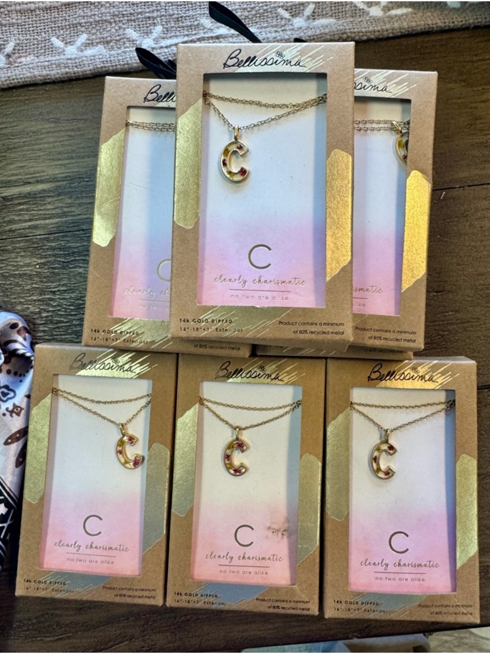 Bellissima‎ 14K Gold Dipped Initial C Necklace with Pink Accents